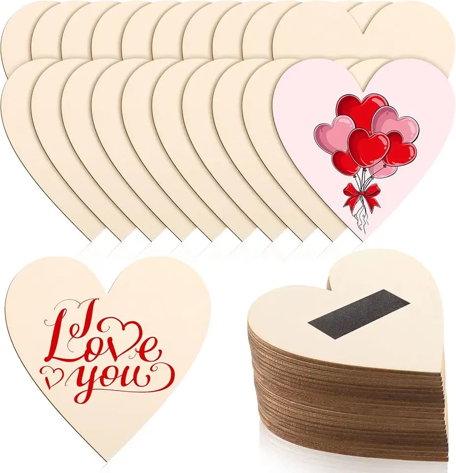 Qunclay 40 Pcs Wooden Heart Magnets, 3.15" Unfinished Wood Heart for Craft