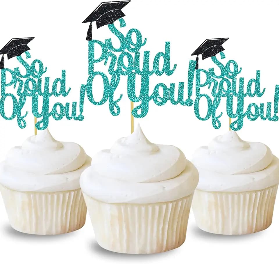 So Proud Of You Cupcake Toppers Graduation Decoration Food Picks Congrats Grad Party Supplies Teal