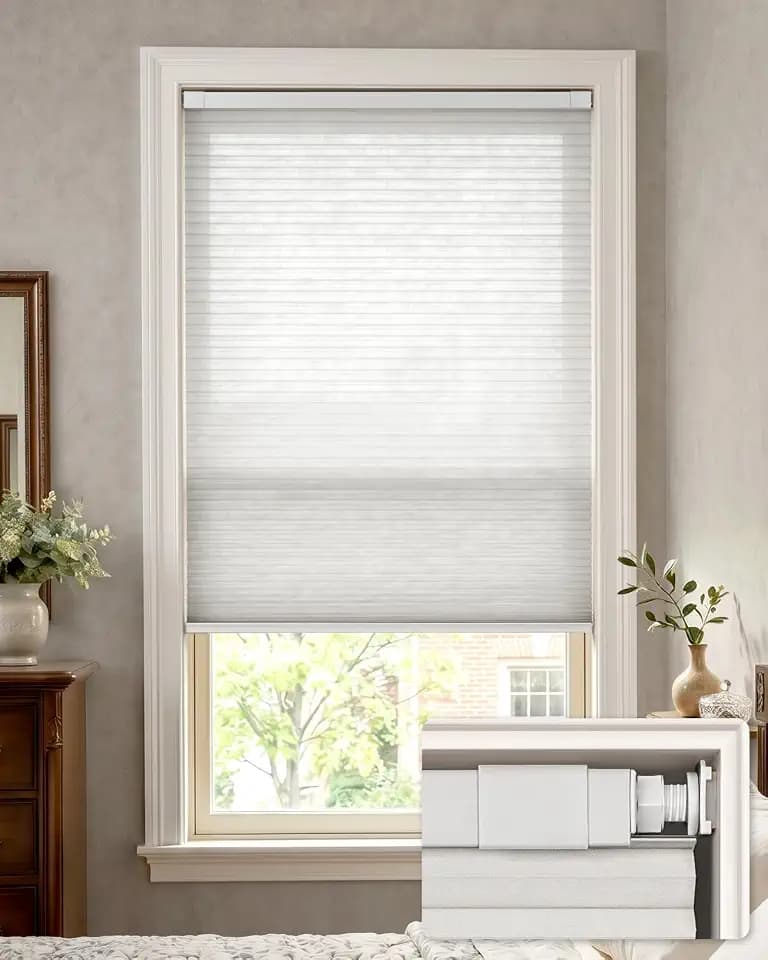 LazBlinds No Drill Light Filtering Cellular Shades, 46" W x 48" H, White