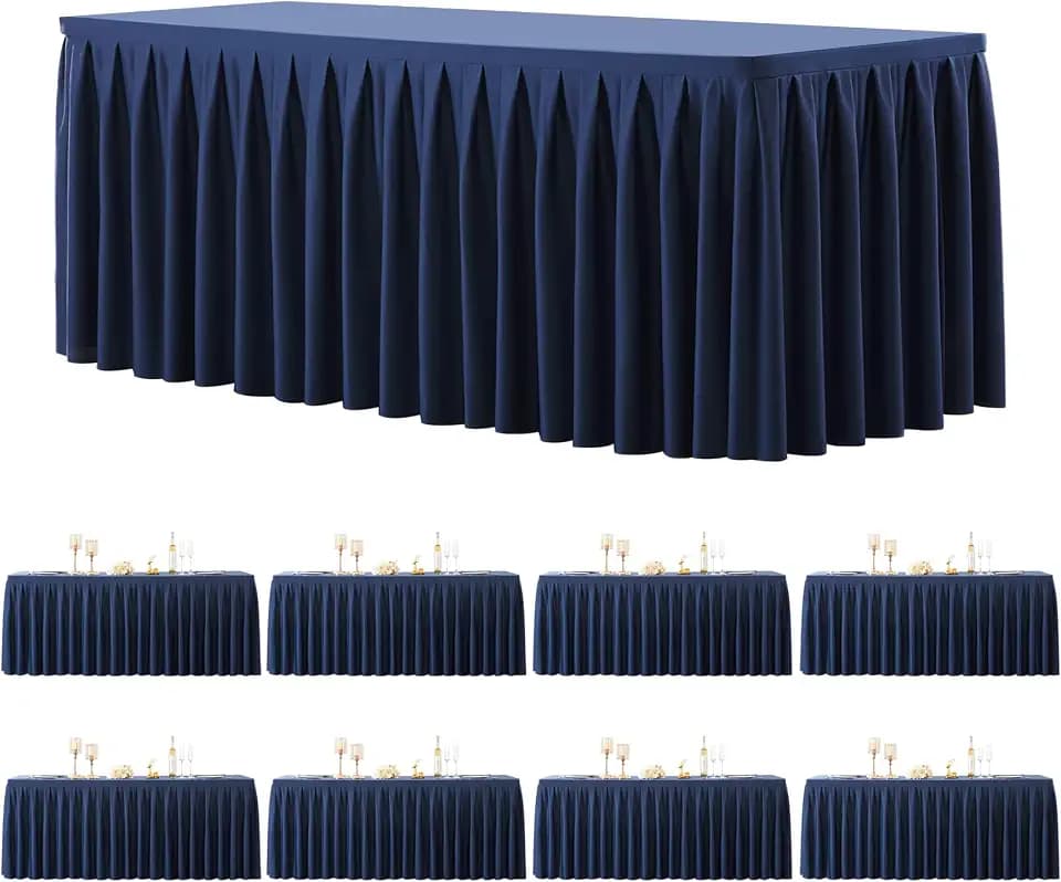 8 Pack Navy Blue Rectangle Tablecloth 6 FT Stretch Spandex Fitted Table Cloth for 6 foot rectangle tables Banquet Tablecloths Wrinkle Free Table Cover Skirt Stitch Ruffle Tablecloths for Party Wedding