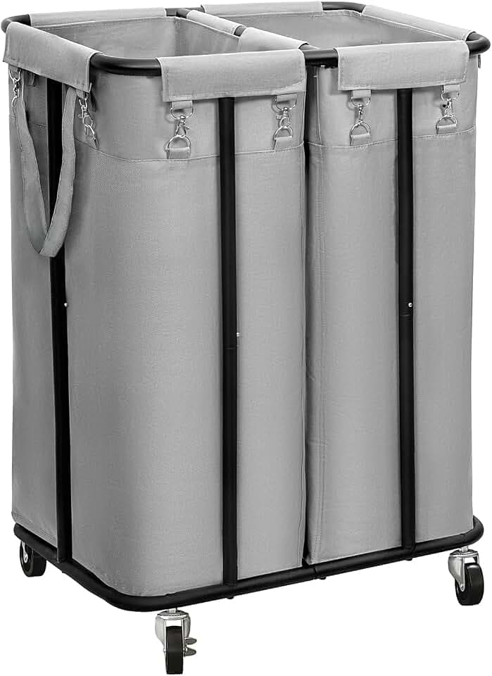 WOWLIVE Double Laundry Hamper with Wheels, 170L Rolling Laundry Basket