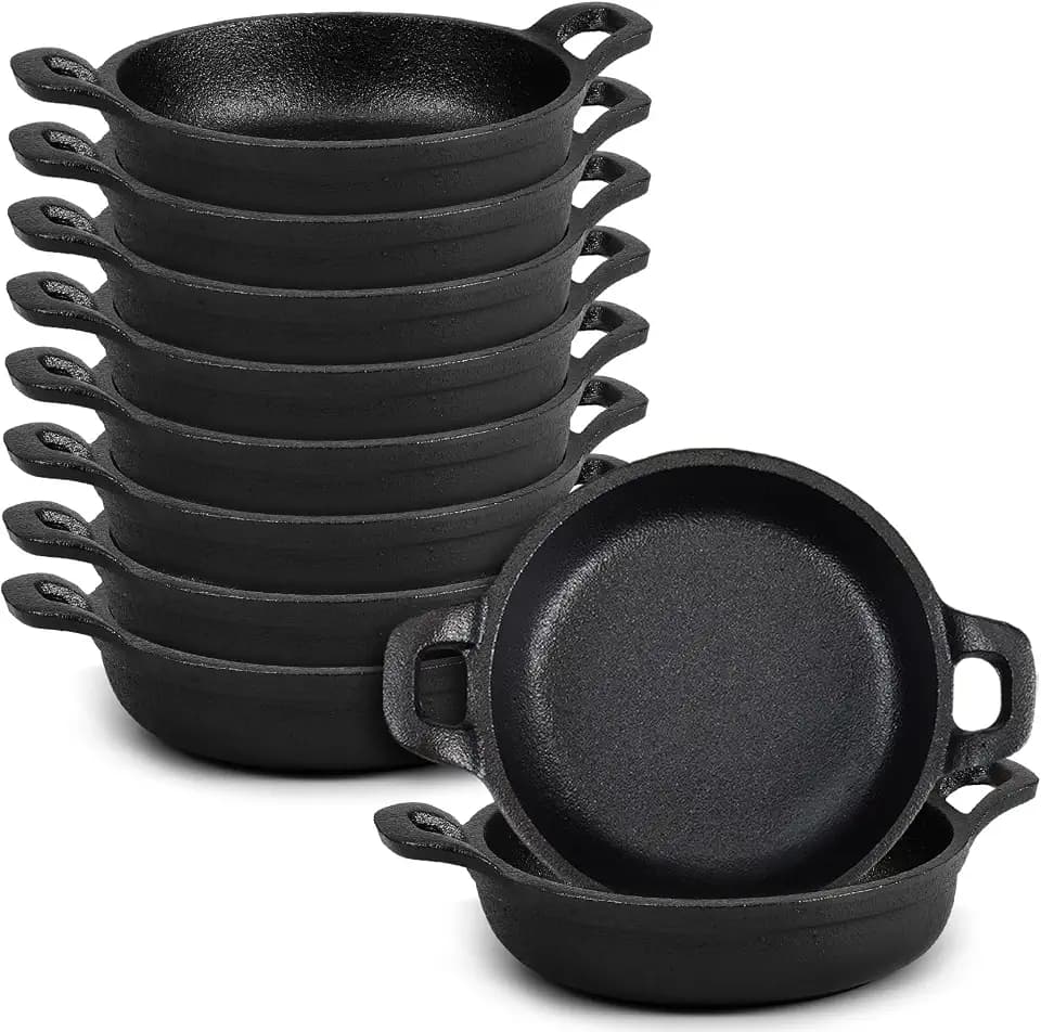 Ziliny 10 Pack Mini Cast Iron Skillets 5 x 5 x 1.3 Inch Pan Ramekin Set