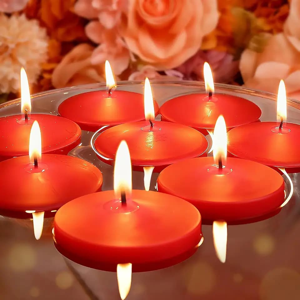 3 Inch Red Floating Candles, 8-9 Hour Burn,36 Pack Unscented Candle