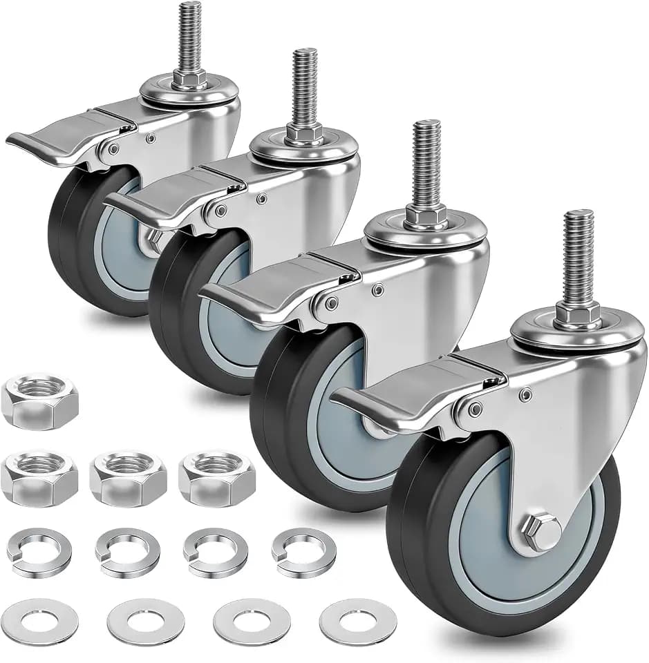 AAGUT 4 Inch Brake Stem Casters 1/2"-13x1-1/2, TPR Swivel Stem Wheel 4 Pack