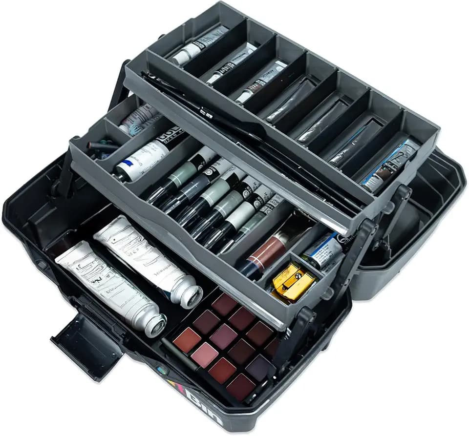 ArtBin 2-Tray Art Supply Box with Handle, Gray/Black