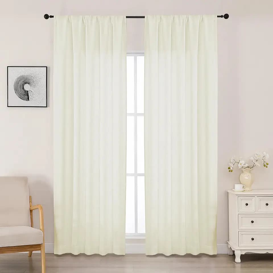 OWENIE Ivory Curtains 84 Inch Length 2 Panels Set, Farmhouse Light Filtering Faux Linen Textured Curtains Drapes for Bedroom Living Room, 50 inch Wide Drapes with Rod Pocket, Ivory, Each 50" Wx84 L