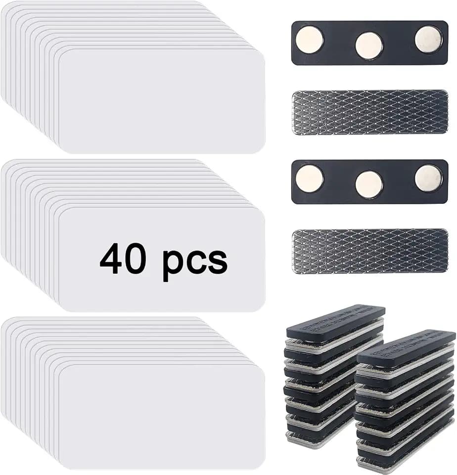 40 pcs Sublimation Name Tags Blank Name Tag Magnetic Name Tags with Magnetic Backing Locker White Round Corners, 1.5 x 3 Inch Metallic Aluminium Name Badges for Personalized Office School Supplies