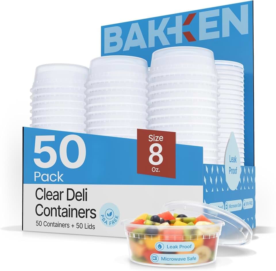 Plastic Deli Containers with Lids 8 oz (Pack of 50) – Leak-Proof, BPA-Free Food Storage Containers for Soup, Slime & Meal Prep, Stackable, Microwave, Dishwasher Safe, Reusable Clear Plastic