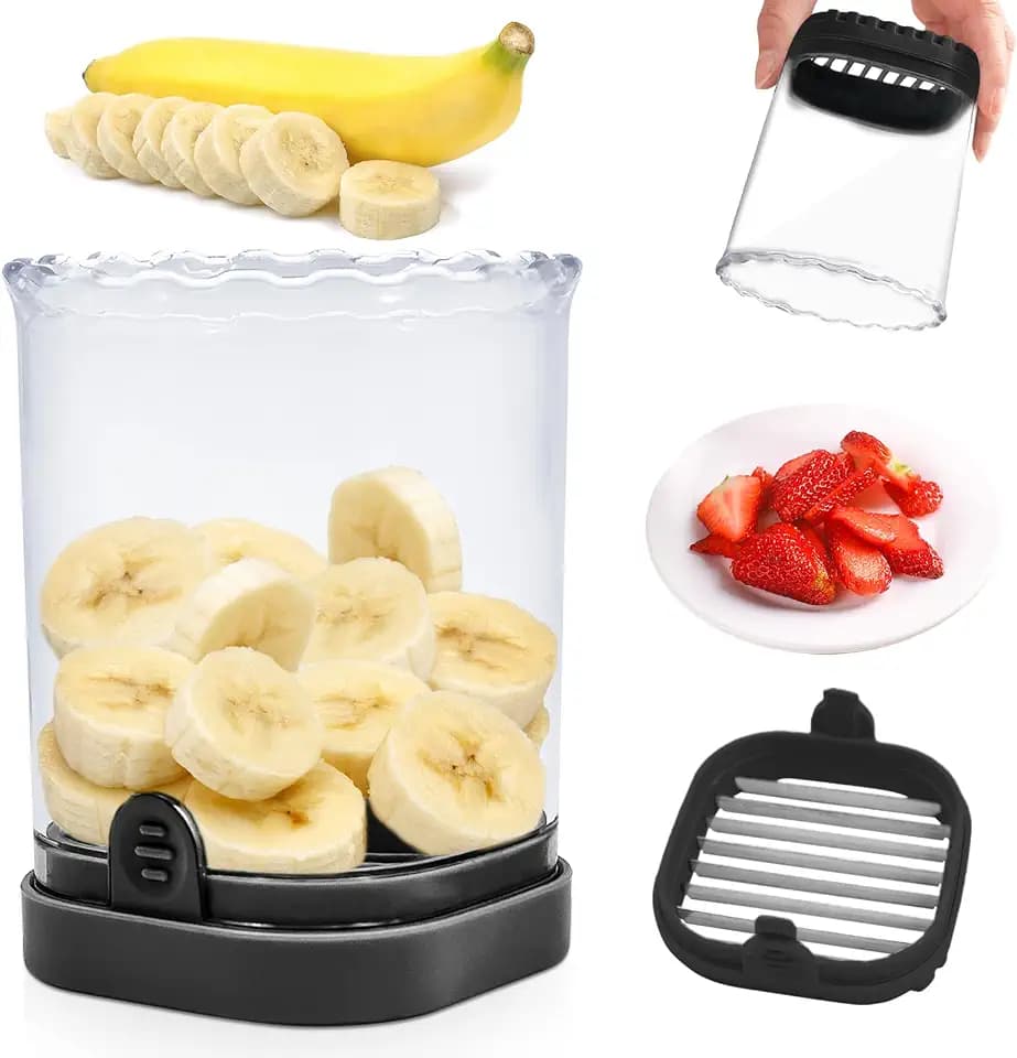 CEHNCEH Fruit Slicer Cup Detachable Cutter with Push Plate (Black)