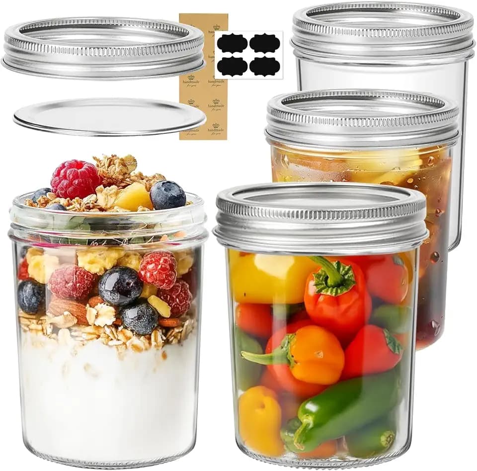 ComSaf 16 oz Wide Mouth Mason Jars, 4 Pack Pint Glass Jars with Lids