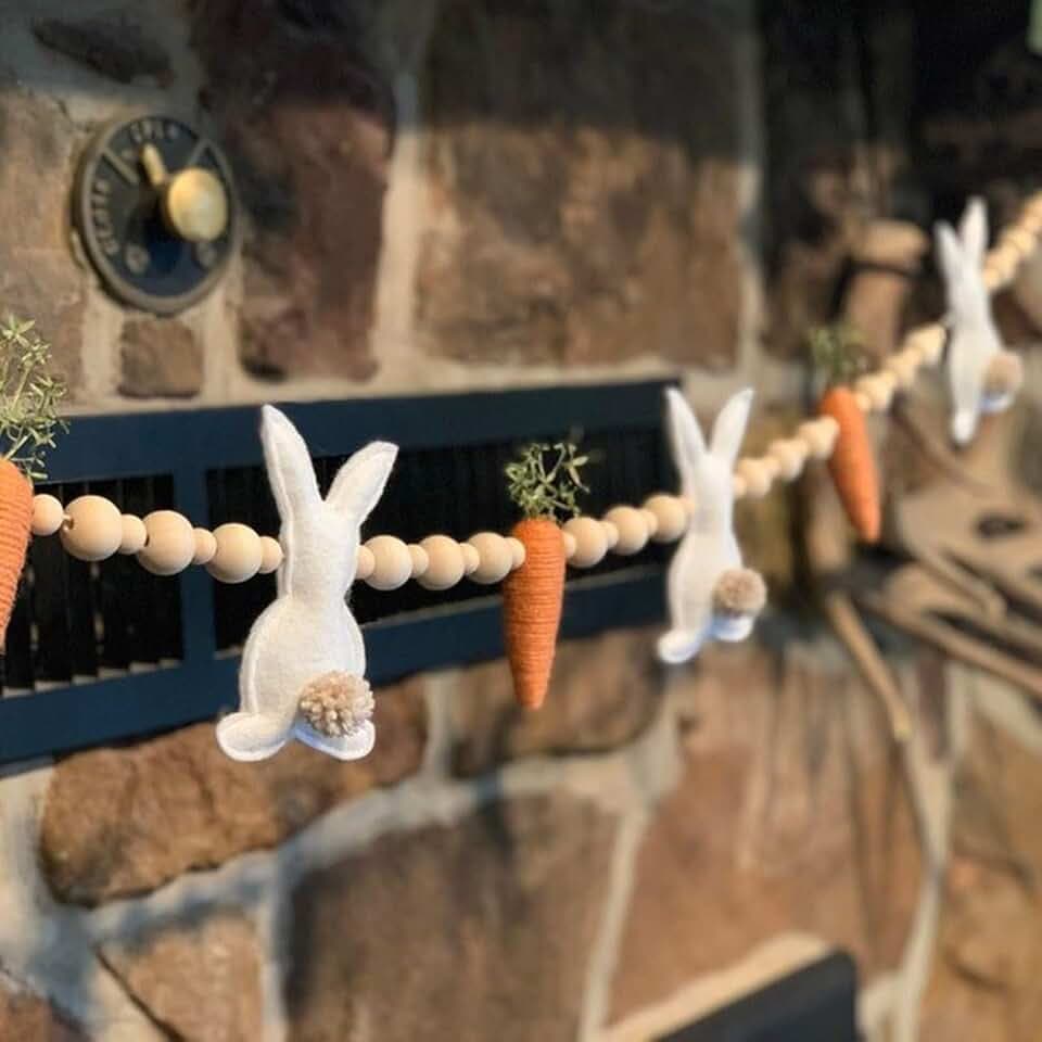 2026 Easter Rabbit Carrot Garlands,7.2 FT Artificial Rabbit Carrot Wooden Beads Front Door Wreath Hanging Banners Spring Ornaments for Home Decor (Multi-Colored, 8 Carrots 7 Rabbits 98 Wooden Beads)