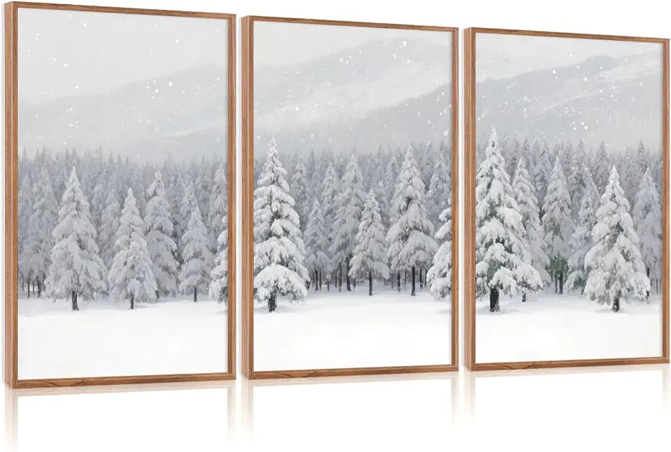 CHDITB 3 Pcs Snowy Winter Forest Landscape Framed Wall Art 16x24 Inch