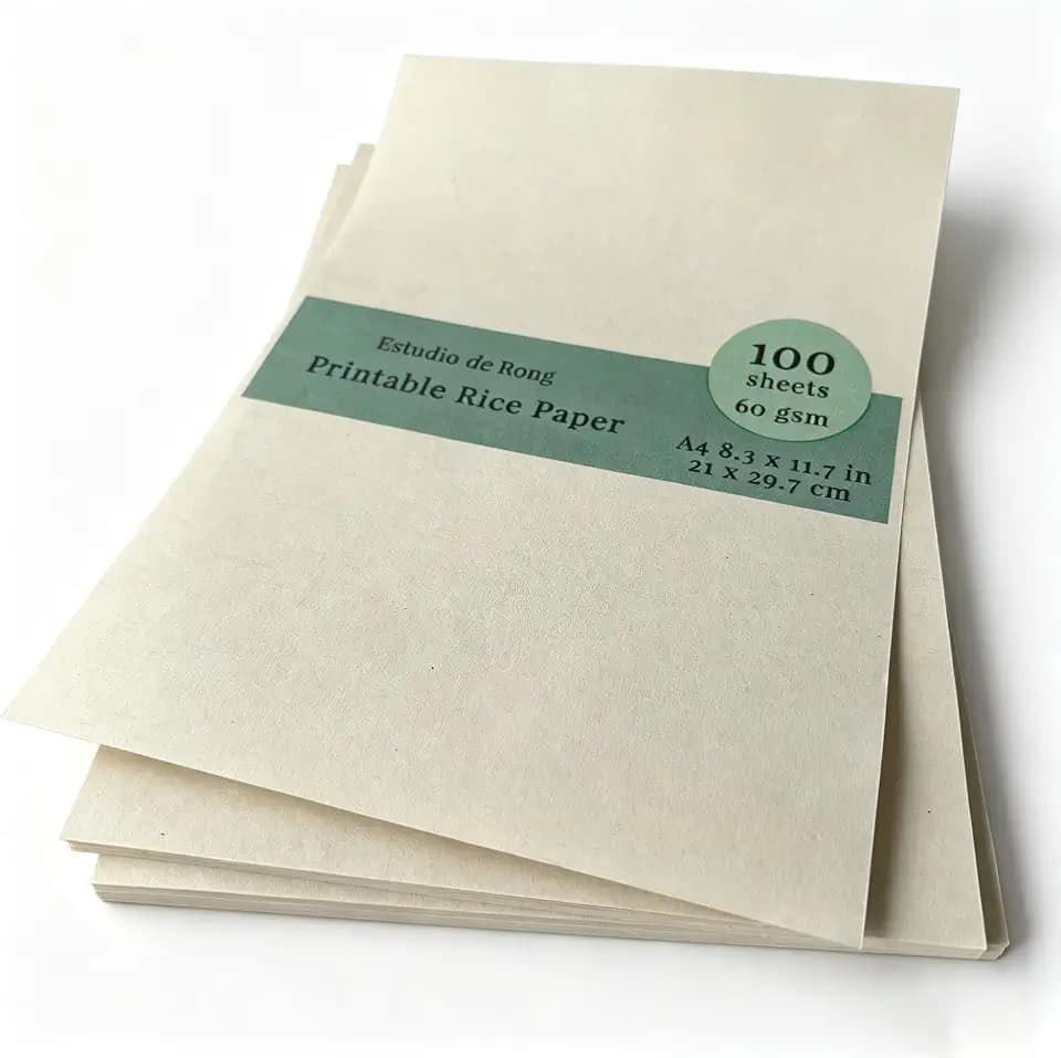 100 Sheets Printable Rice Paper (A4 8.3 x 11.7 Inches, 60GSM, Natural Tone)