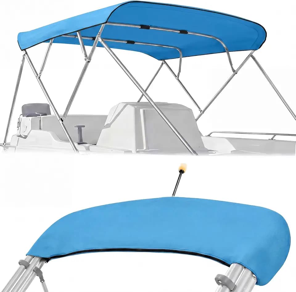900D Bimini Top Replacement Canvas Cover with Zippered Storage Boot, Waterproof UV Resistant Boat Canopy Replacement for Pontoon, Jon, Fishing Boats (Frame Not Included)