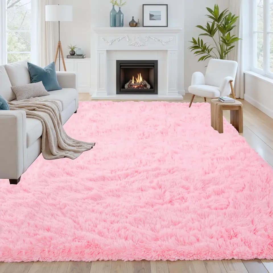 8x10 Fluffy Shag Area Rugs for Living Room Bedroom: Soft Carpet Light Pink