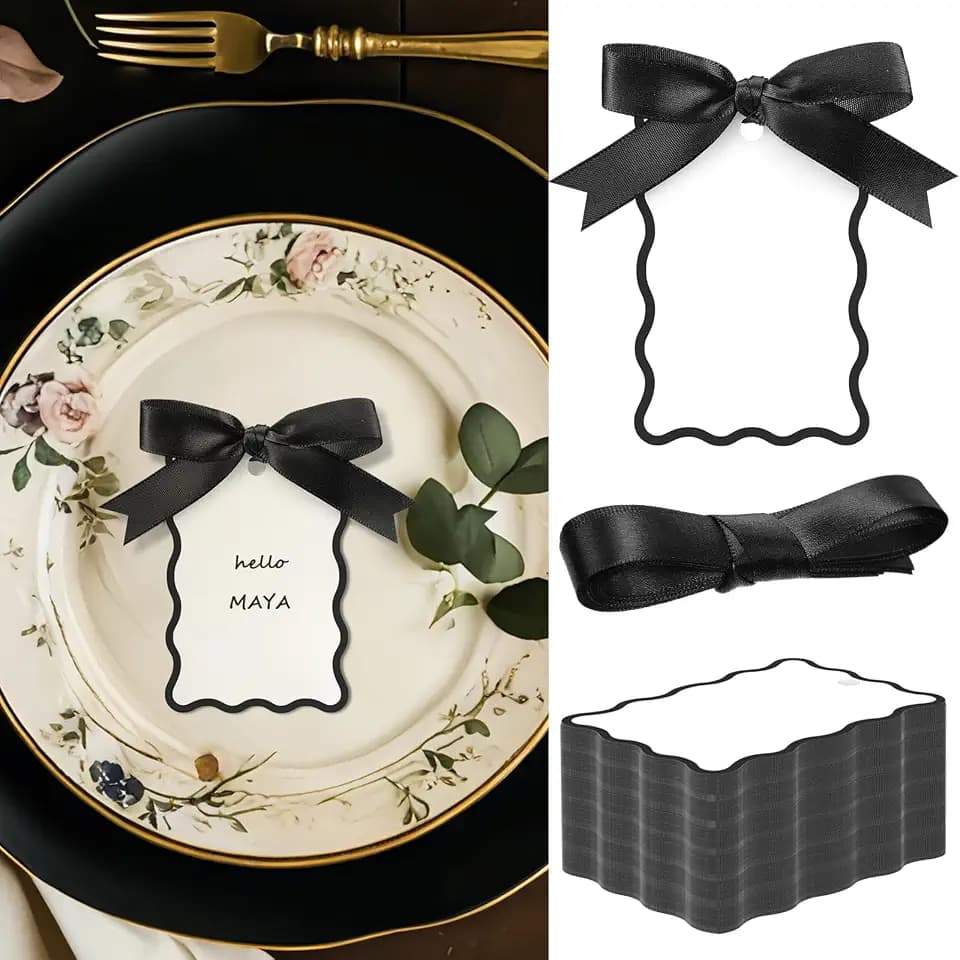 MotiMind 100set Scallop Name Place Cards for Table Seating,Black
