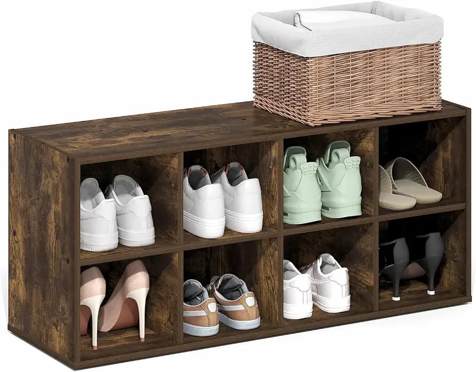 Furinno FANO 8-Cube Shoe Rack, Stackable Shoe Organizer, Amber Pine