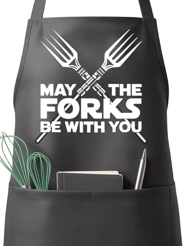 Funny Aprons for Men Women, Cooking Kitchen BBQ Chef Aprons Gifts for Movie Lover Birthday Christmas, Adjustable Neck Strap with 2 Pockets