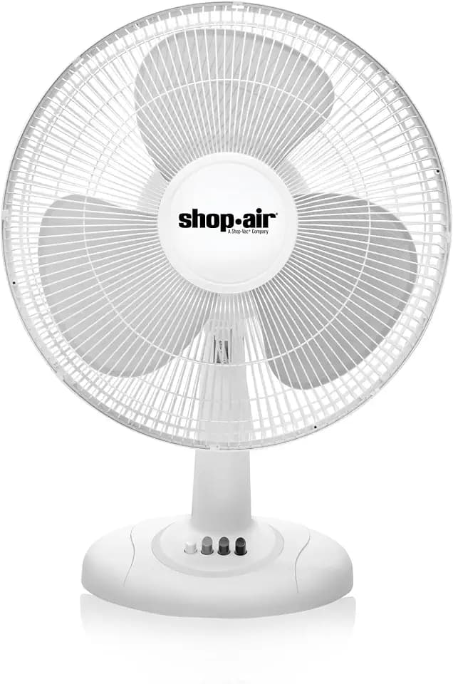 Shop-Air 16" Oscillating Table Fan, 3 Speeds, High-Velocity, Quiet & Powerful Air Circulation, 70° Adjustable Head Tilt,Ideal for Home, Bedroom or Office, White