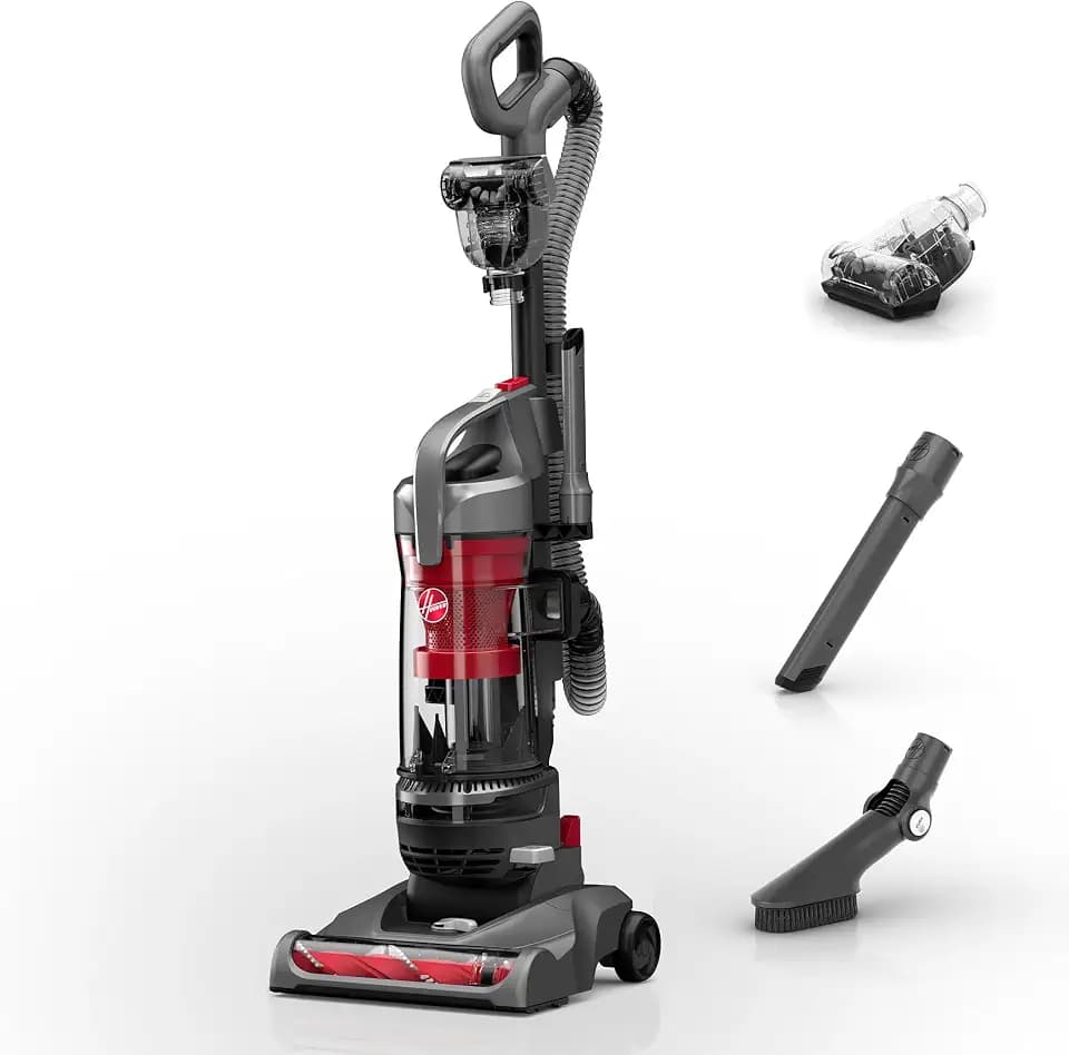 Hoover Rewind Pet Upright Bagless Vacuum Cleaner for Carpet and Hard Floors, Automatic Cord Rewind, Above Floor Cleaning Corded Vacuum Cleaners for Home Use, Gray