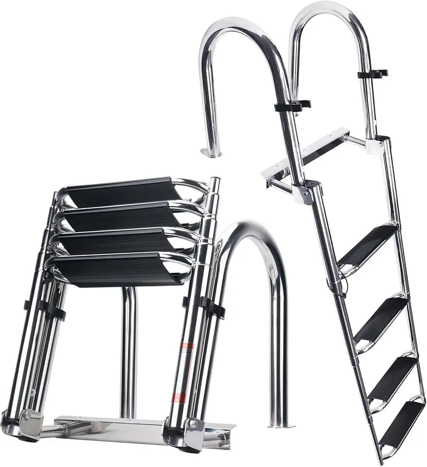 Heavy Duty Pontoon Boat Ladder, 316 Stainless Steel 4 Step Folding Ladder