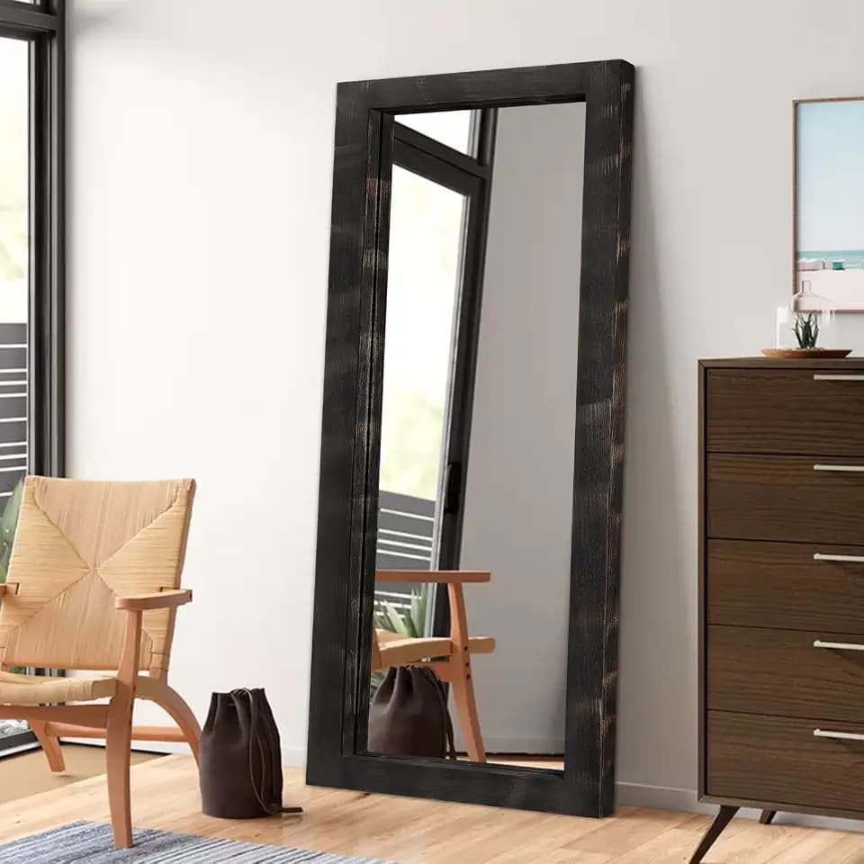 AAZZKANG Floor Mirror Full Length with Wooden Frame Large Wall Mirrors 58"x24" Rectangular for Bedroom Living Room Entryway Hallway Black