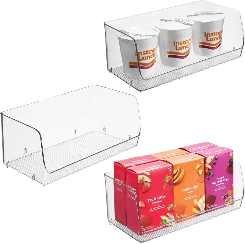 iDesign Stackable Open-Front Storage Bins, Set of 3, Clear