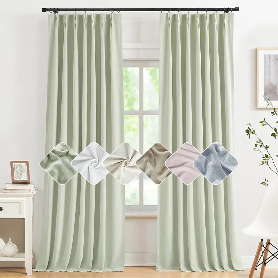 Kayne Studio Soft Green Pinch Pleated Full Blackout Curtains 90 Inches Long