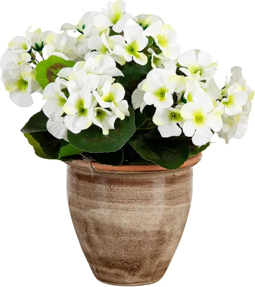 Nearly Natural 11in. UV Resistant Artificial Geranium in Ceramic Planter (Indoor/Outdoor)