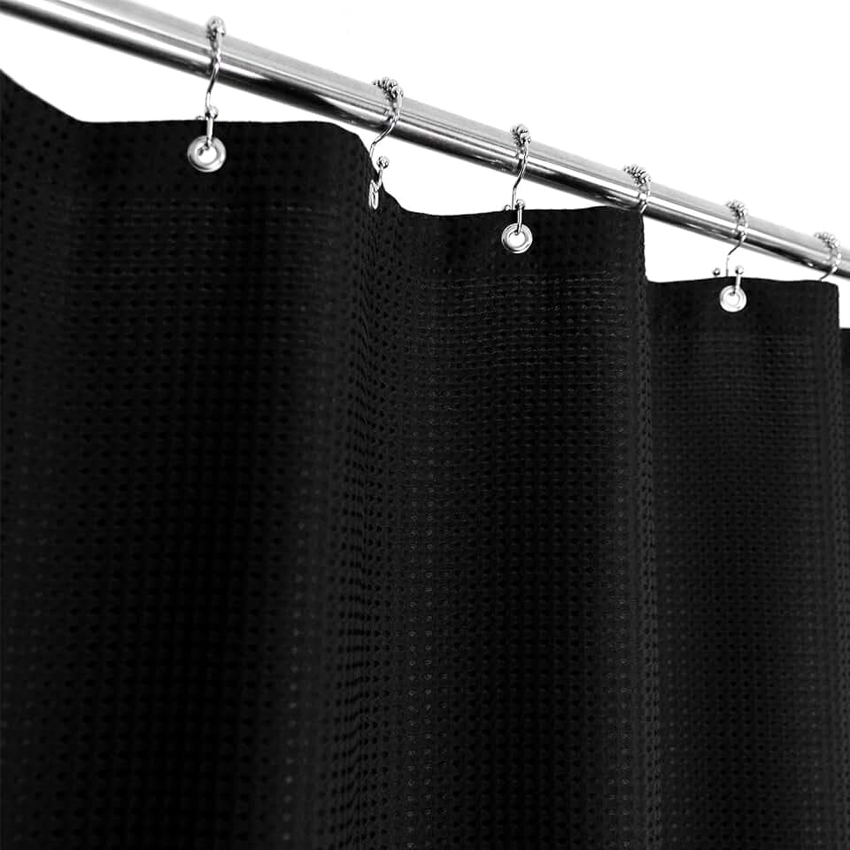 Barossa Design Black Waffle Weave Fabric Shower Curtain 71x72 Inch
