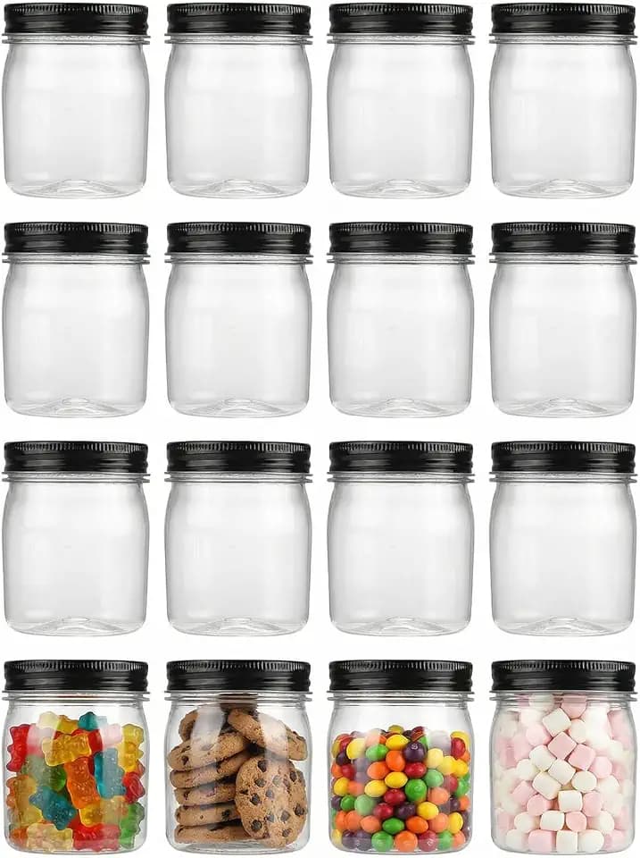 novelinks 8 oz Clear Plastic Jars with Lids and Plastic Mason Jars Lids