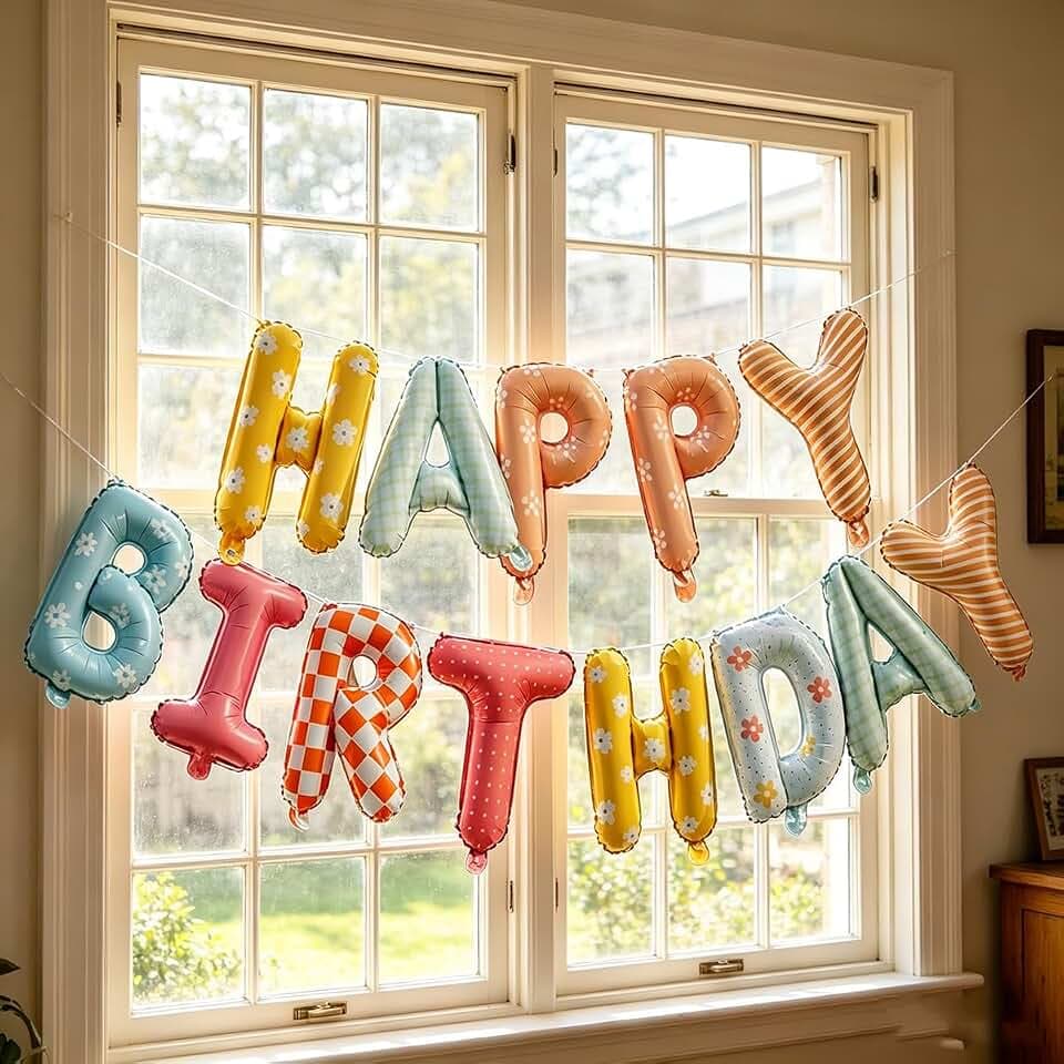 Colorful Happy Birthday Letter Balloons Banner Women Bday Party Decorations