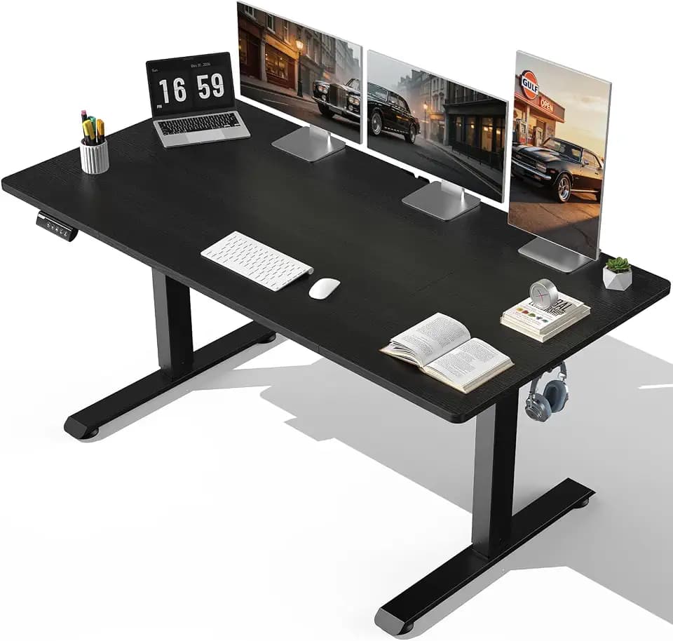 Veken 63"x28" Wider Large Standing Desk, Electric Height Adjustable, Black
