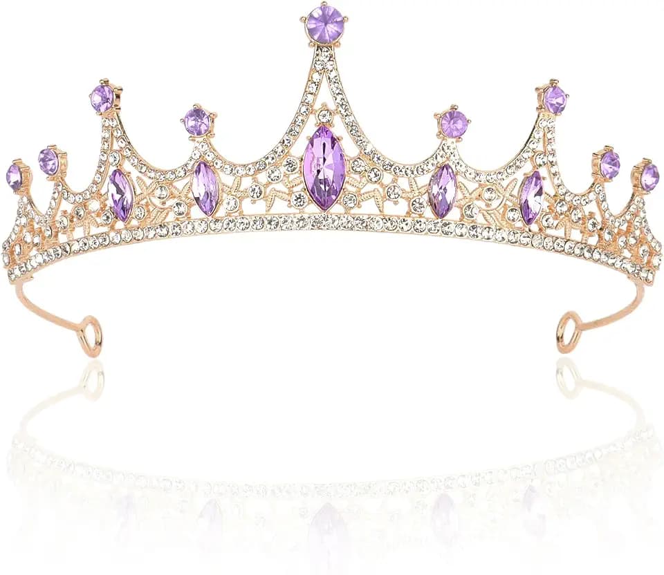 CURASA Gold and Purple Princess Crown Tiaras and Crowns for Women Wedding Headpiece for Birde Crysal Tiara for Little Girls Queen Crown for Bridal Birthday Party Prom Halloween Pageant