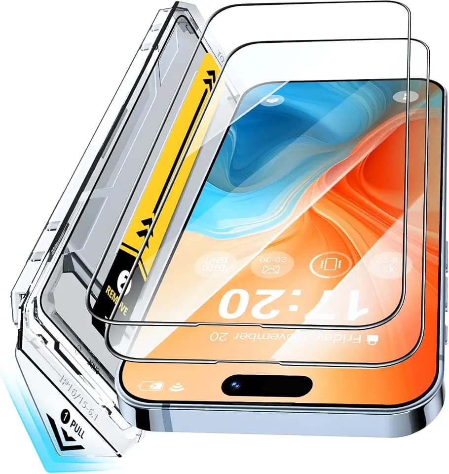 9H+ Schutzfolie für Panzerglas für iPhone 16/iPhone 15, Auto-Installation für 16 Displayschutz, Fingerabdruck-ID Schutzglas, Blasenfrei Bruchsicher Full Cover Displayfolie-2 Stück