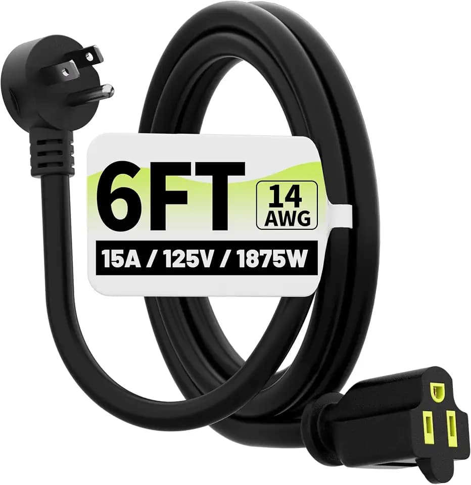 Vockjour 6 FT 14 Gauge Low Profile Flat Plug Extension Cord Black