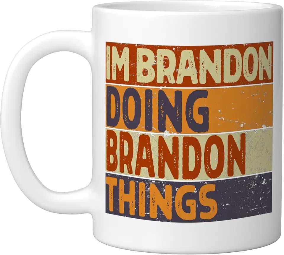 Retro I'm BRANDON Doing BRANDON Things Funny Birthday Joke Ceramic Mug, White, 11oz