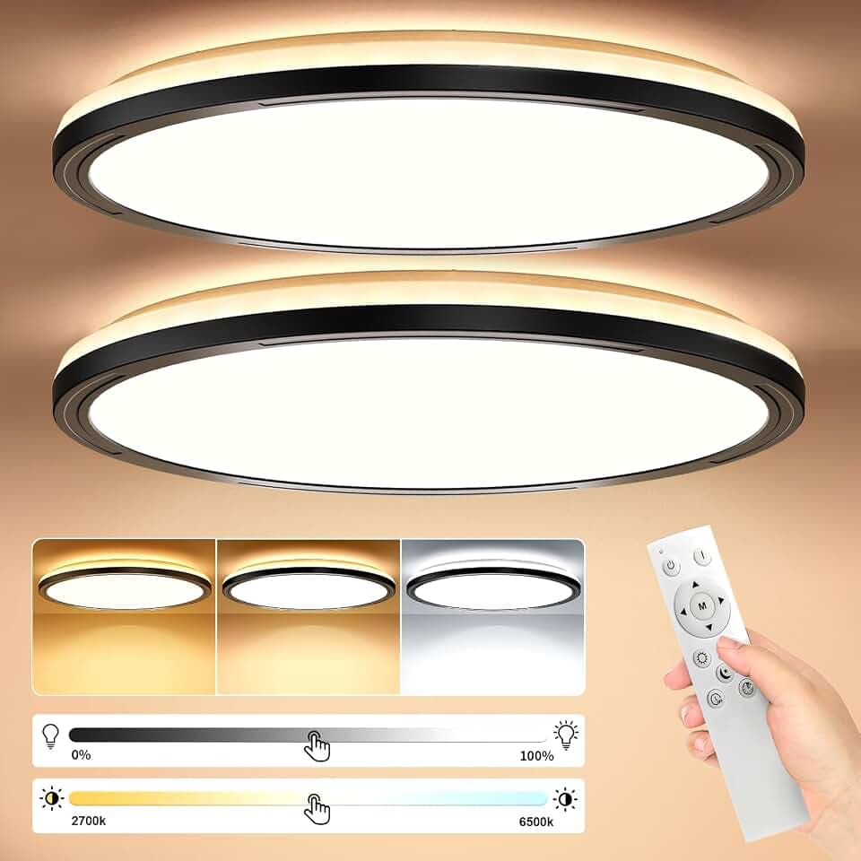 LED Deckenlampen 24W Dimmbar, 11 Farbtemperatur 3000K-6500K mit Fernbedienung, 30cm runde Deckenleuchte Hintergrund-Lichtring, Ultra Dünn Schlafzimmer Badezimmer Zimmerlampe Küchenlampe -2642LM