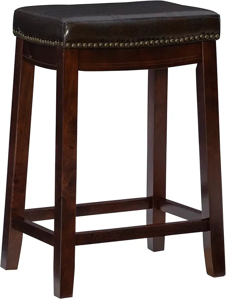 Linon Home Décor Kingston Backless Linon Claridge Stool, Counter Height, Brown Patch Counter, 12.75"D x 18.25"W x 26.75"H