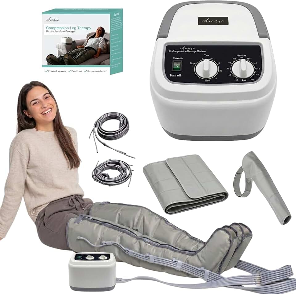 Edicare, Lymphdrainage Gerät, für Beine, Füße, Arme und Unterleib, Massagegerät, Einfaches Einstellbar und Anwendung, 6 Luftkammern, professionelle Wirksamkeit (Vollständiger Bausatz)