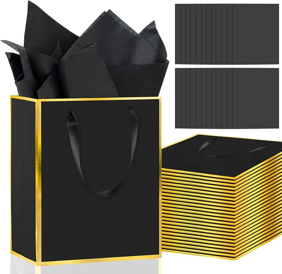 Epoesch 24 Pack Gift Bags with Handles & 24 Tissue Papers – 8x5x10 Inches