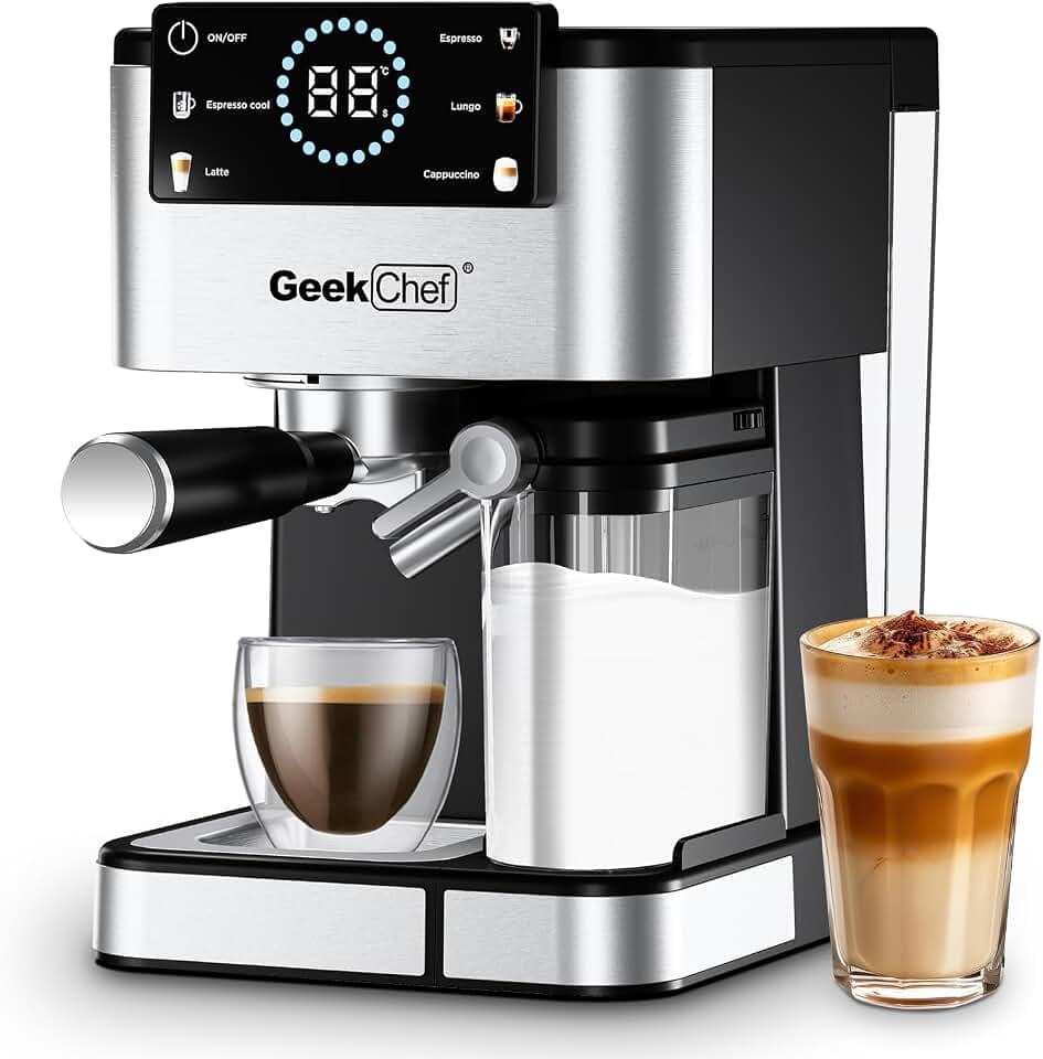 Geek Chef Espresso Machine, 20 Bar Espresso and Cappuccino Coffee Maker, Quick Heating Automatic, Latte & Cappuccino Creator, for Home, for Gift to Family, Friends, Coffee Shops