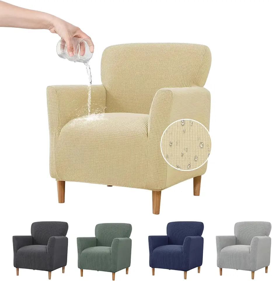 Stretch Sesselbezug mit Armlehnen, Elastischer Jacquard 1-Sitzer Sofaschutz – Abnehmbar & Waschbar, Schützender Sessel Überzug gegen Flecken, Haare & Abnutzung für Wohnzimmer & Büro (Hellgelb)