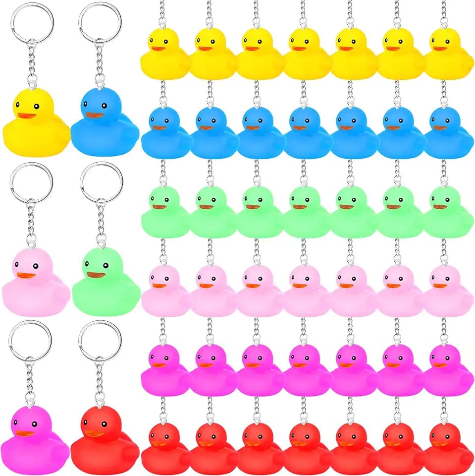 Deekin 24 Pcs Mini Rainbow Rubber Ducks Keychain Bulk Cruise Rubber Ducks