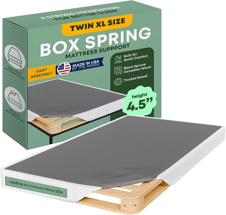 Greaton, 4.5” Twin XL Box Spring Only for Twin XL Size Bed – Amish-Made in The USA – Solid Wood Mattress Foundation with Stable & Quiet Support – Flat-Packed & Easy Assembly
