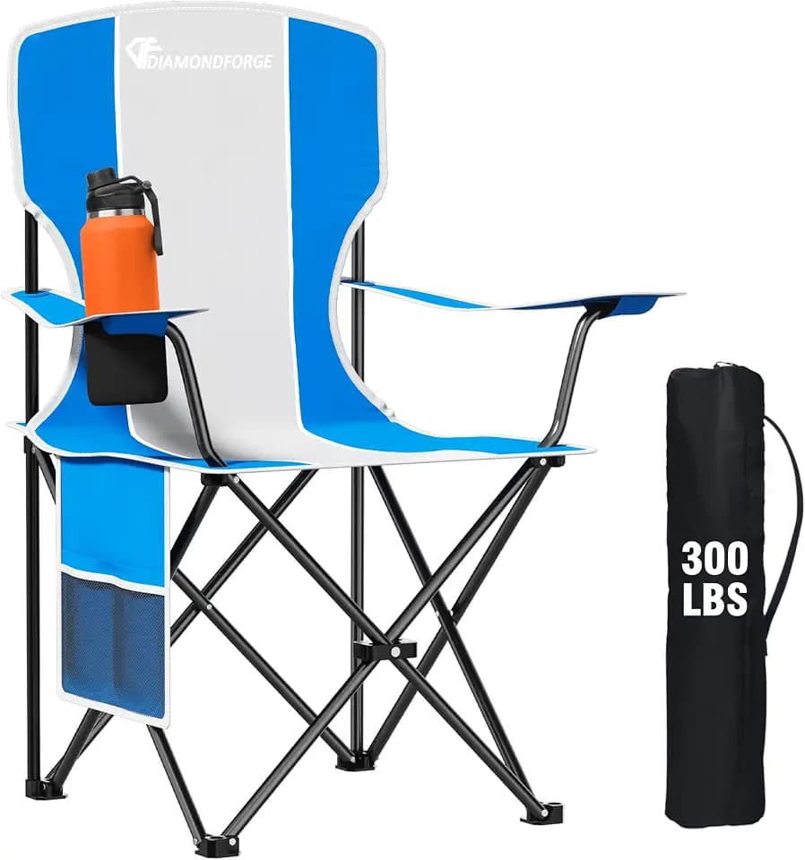 Camping Chair, 300 LBS High Back Sturdy Lawn Chairs Folding, Gray Blue