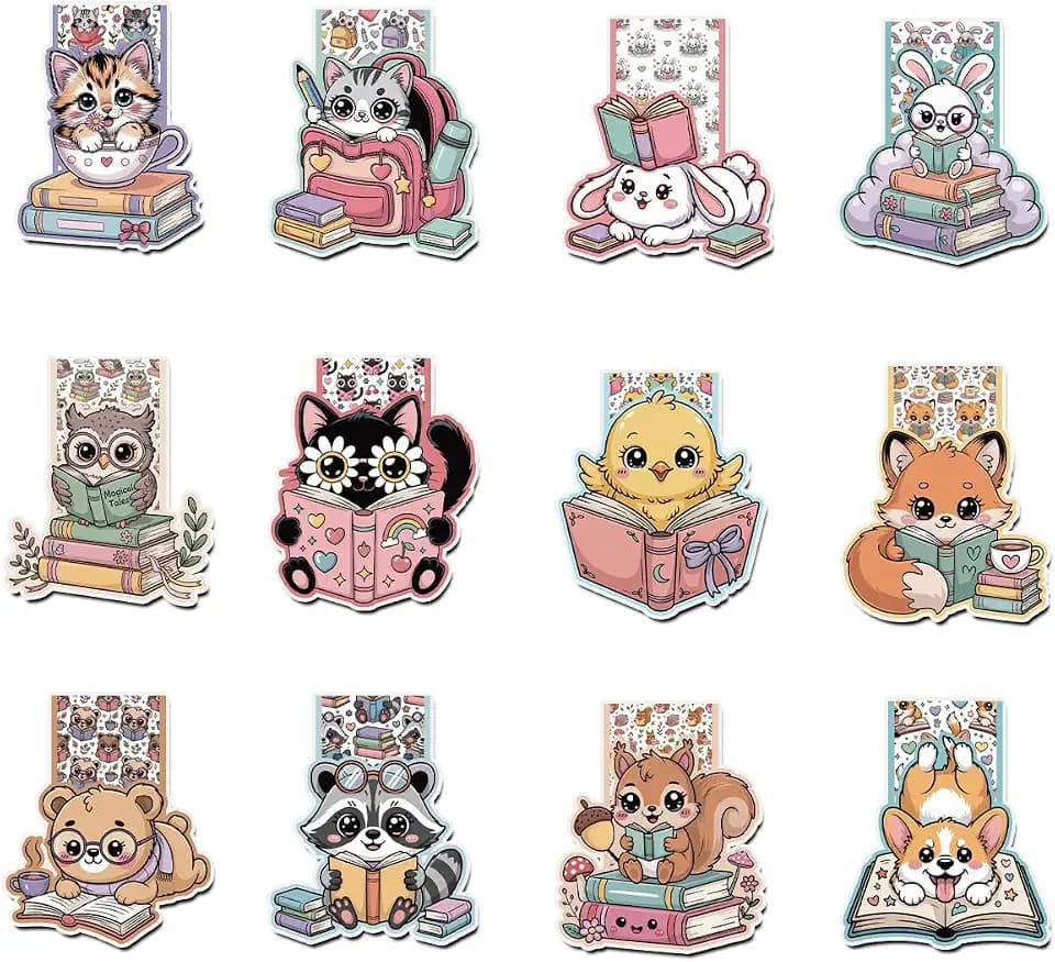 24 Pcs Cute Animals Bookmarks for Women, Cartoon Animals Reading Magnetic Bookmarks Bulk, Aesthetic Book Marks for Reading Lovers Bookish Bookworm Teacher Student Gift