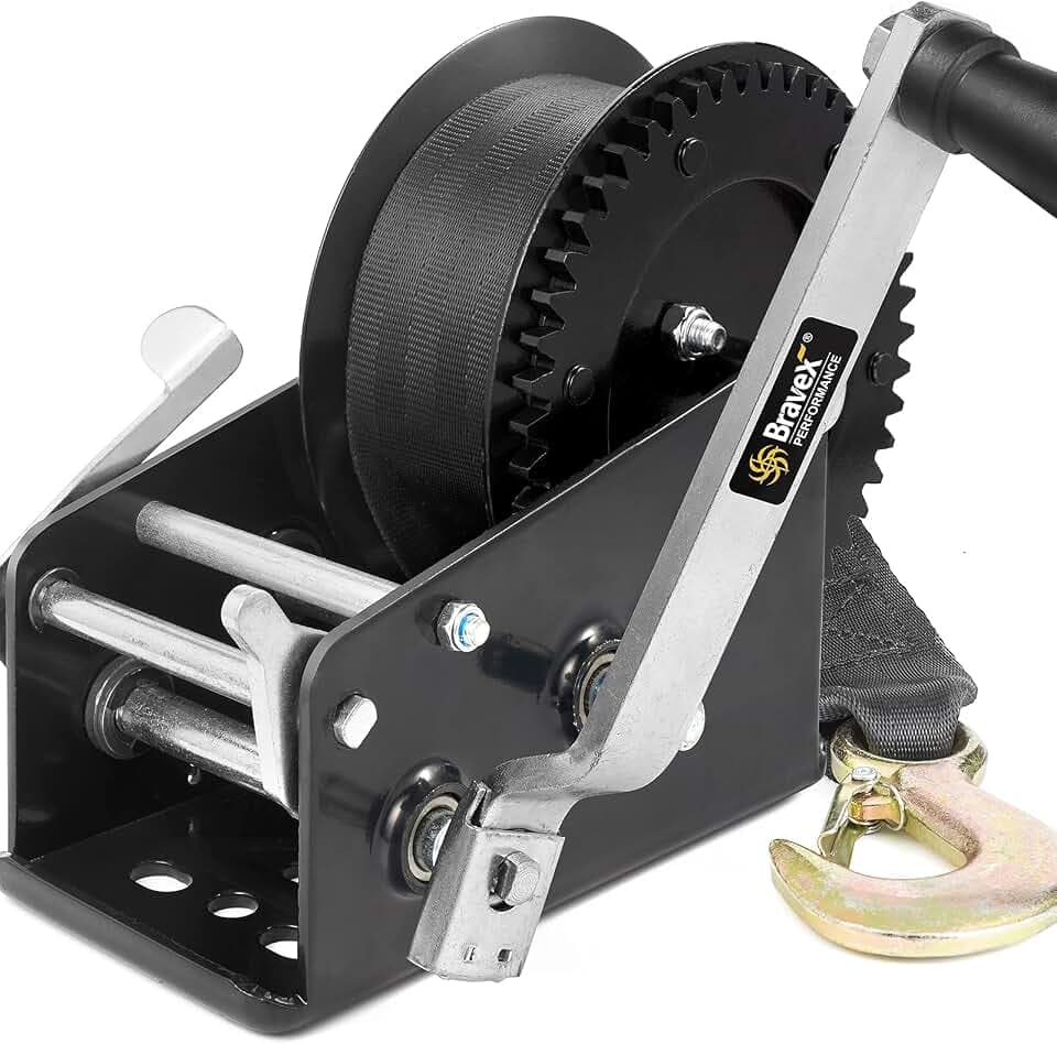 Boat Winch Heavy Duty Steel 3500lbs Trailer Winch, Hand Winch with Hook, Two Way Ratchet Crank Winch for SUV, ATV, Gear Cable Winch - Black