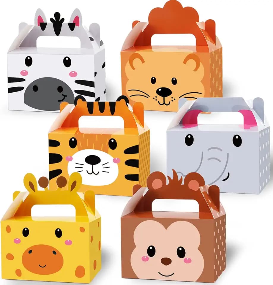 24 Pack Jungle Safari Animals Party Favor Boxes Zoo Animals Theme Happy Birthday Treat Boxes Party Decorations Bags Candy Goodies Gift Boxes for Kids Party Supplies 6 x 3 x 3.5 Inches