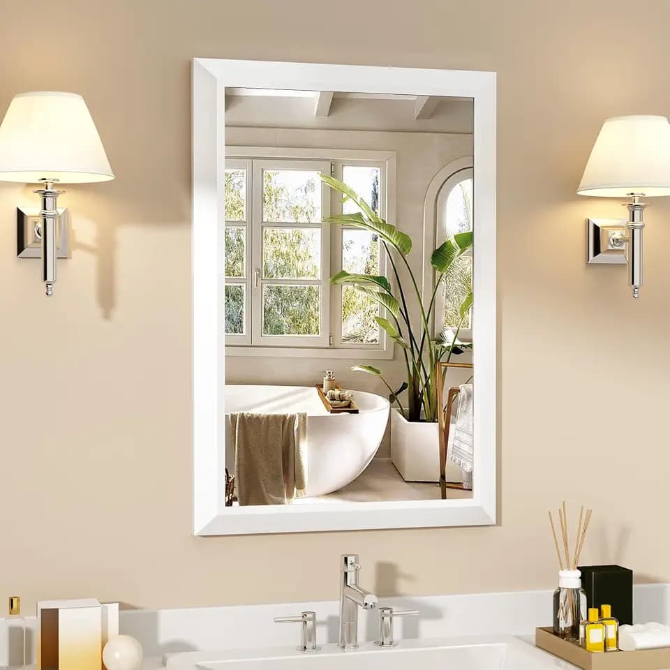 SMIROR 24x36 Matte White Bathroom Vanity Mirror for Over Sink